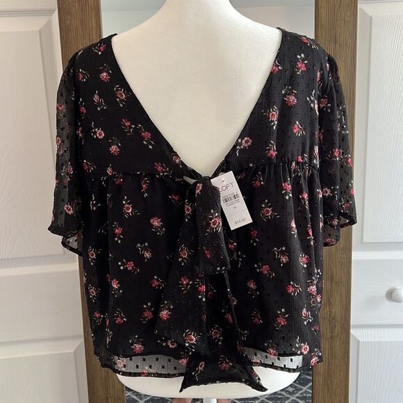NWOT LOFT Floral Bow Back Cropped Top Size Medium - Picture 5 of 10